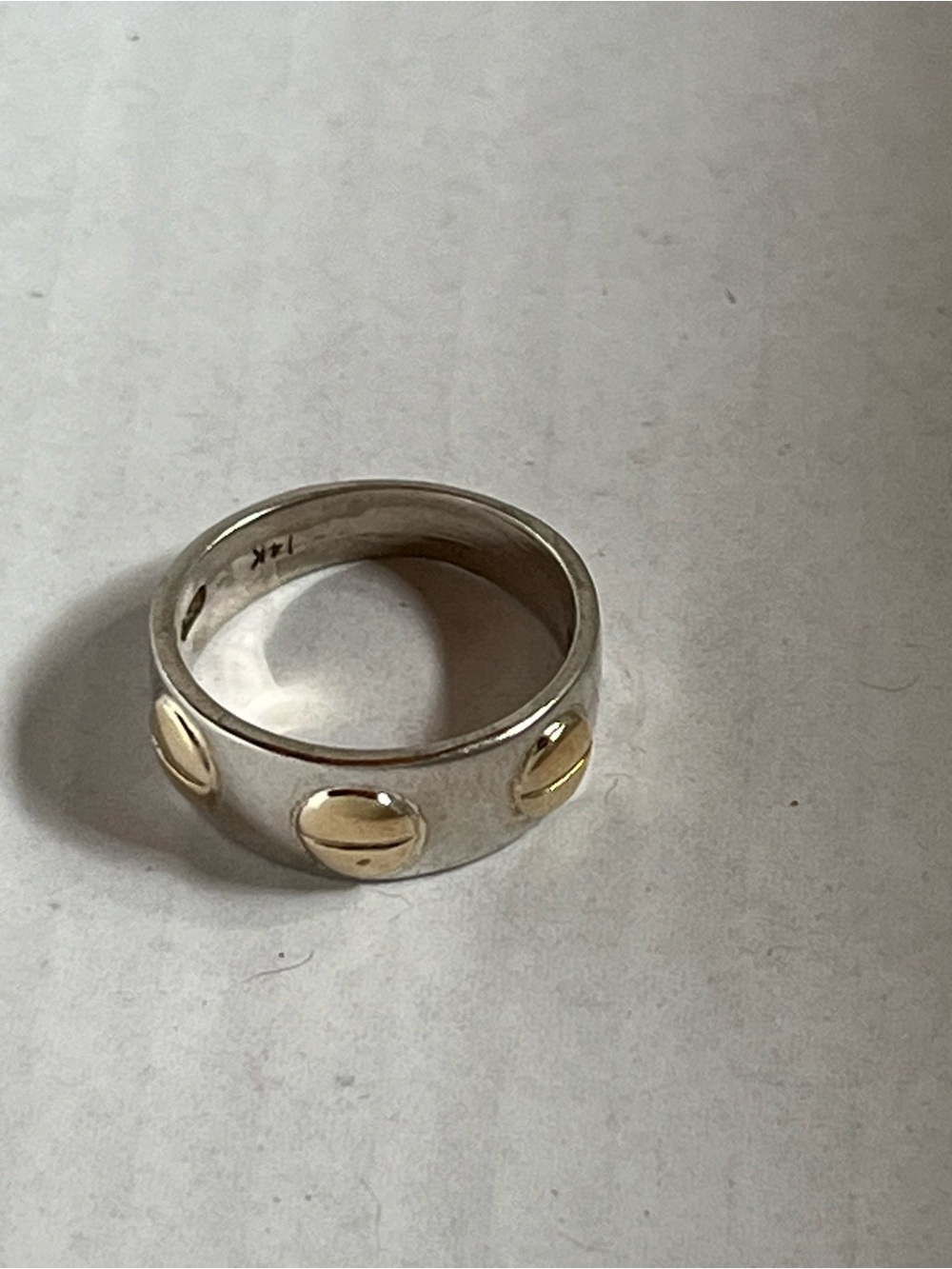 Sterling silver and 14k gold ring. Sz 5. Ring is 925. Accents are 14k.